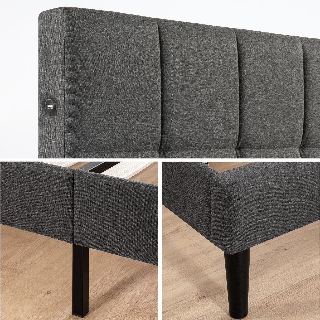 Priage by ZINUS Upholstered Stitched Platform Bed with USB Ports