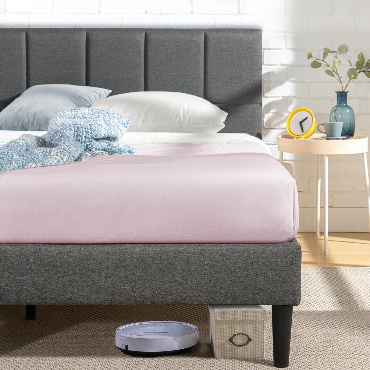 Priage by ZINUS Upholstered Stitched Platform Bed with USB Ports