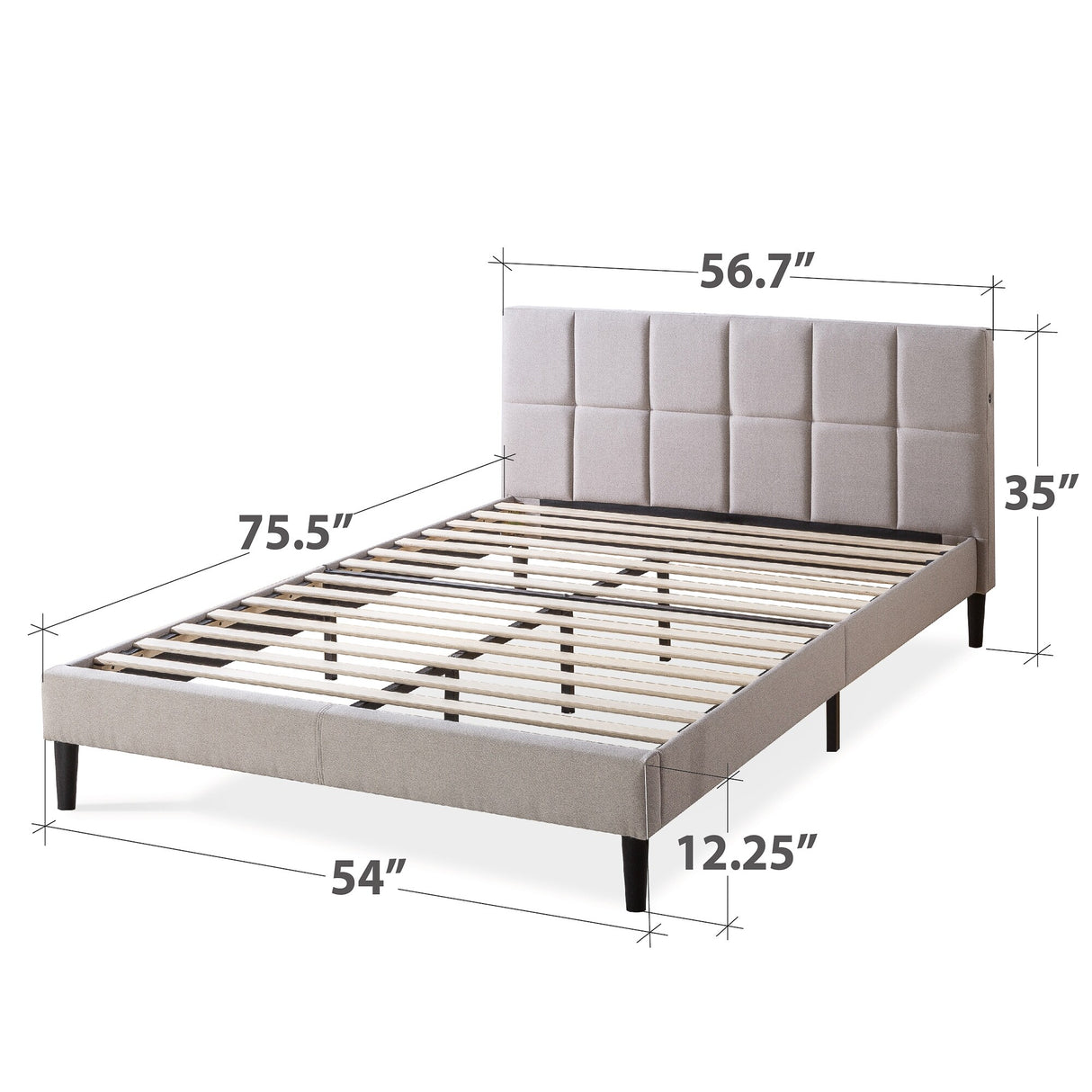 Priage by ZINUS Upholstered Stitched Platform Bed with USB Ports