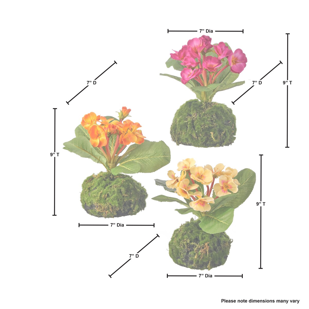 Primrose Moss Mound 9" Set of 3