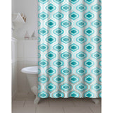 Printed Letto PEVA/EVA Shower Curtain with Metal Roller Hooks in Aqua
