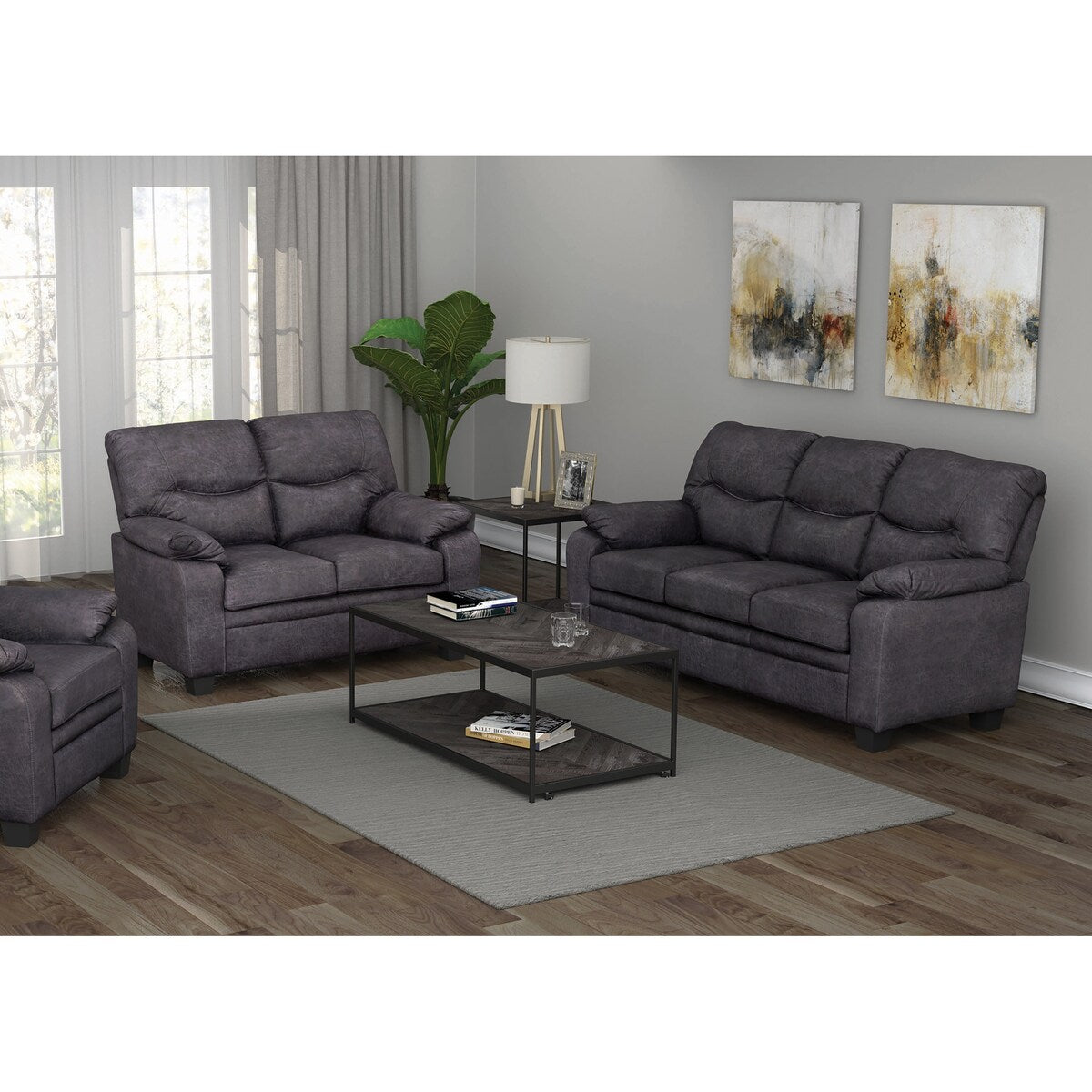 Priscilla Charcoal 2-piece Pillow Top Arm Living Room Set