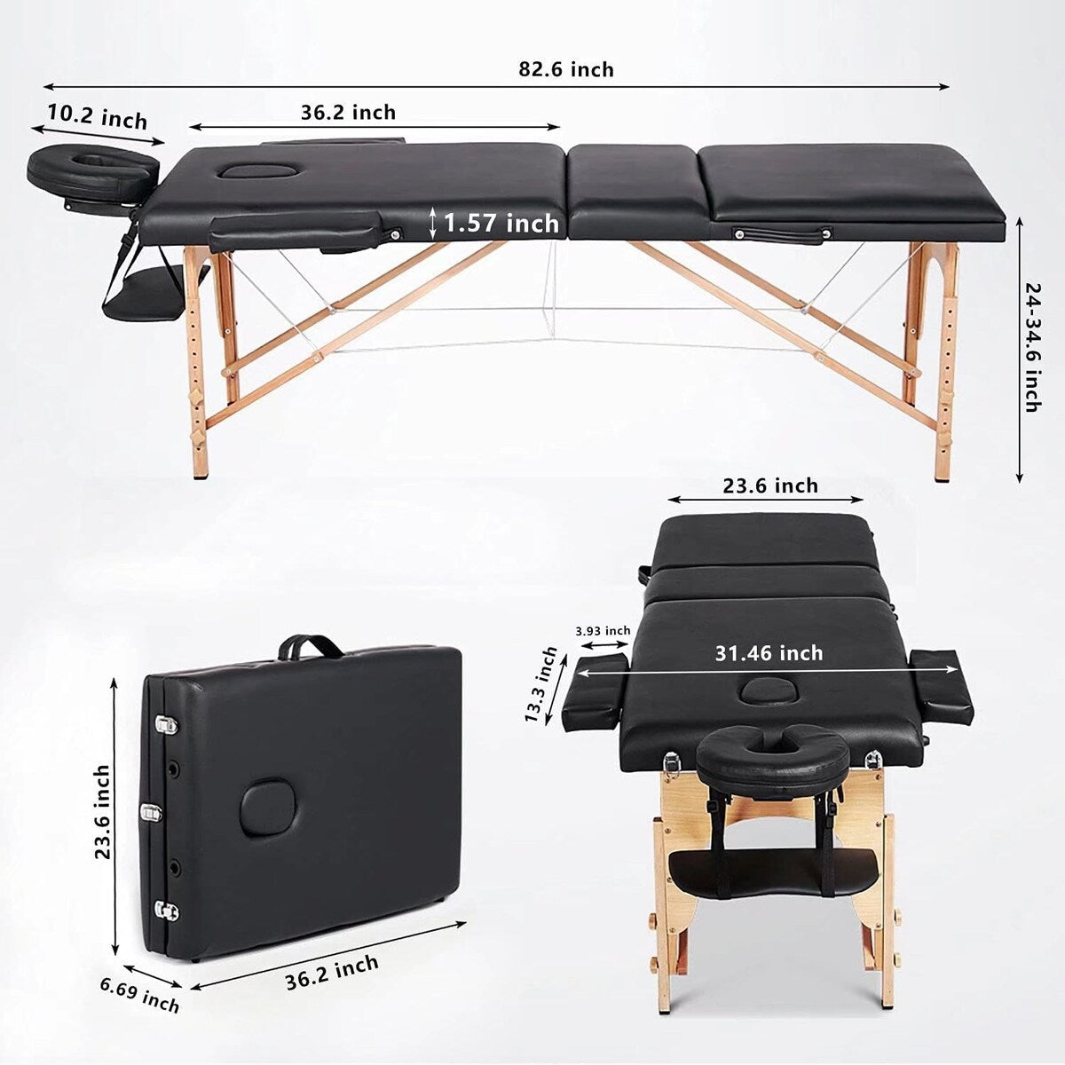 Professional Massage Table, Portable Massage Bed with Carrying Case, Hight Adjustable Spa Bed, Folding Facial Cradle Salon Bed