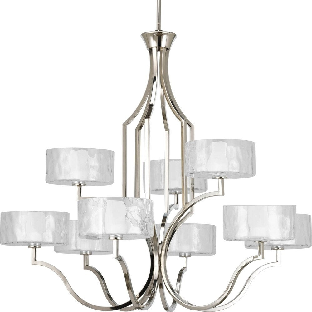 Caress Collection 9-Light Polished Nickel Clear Water Glass Luxe Chandelier Light - N/A