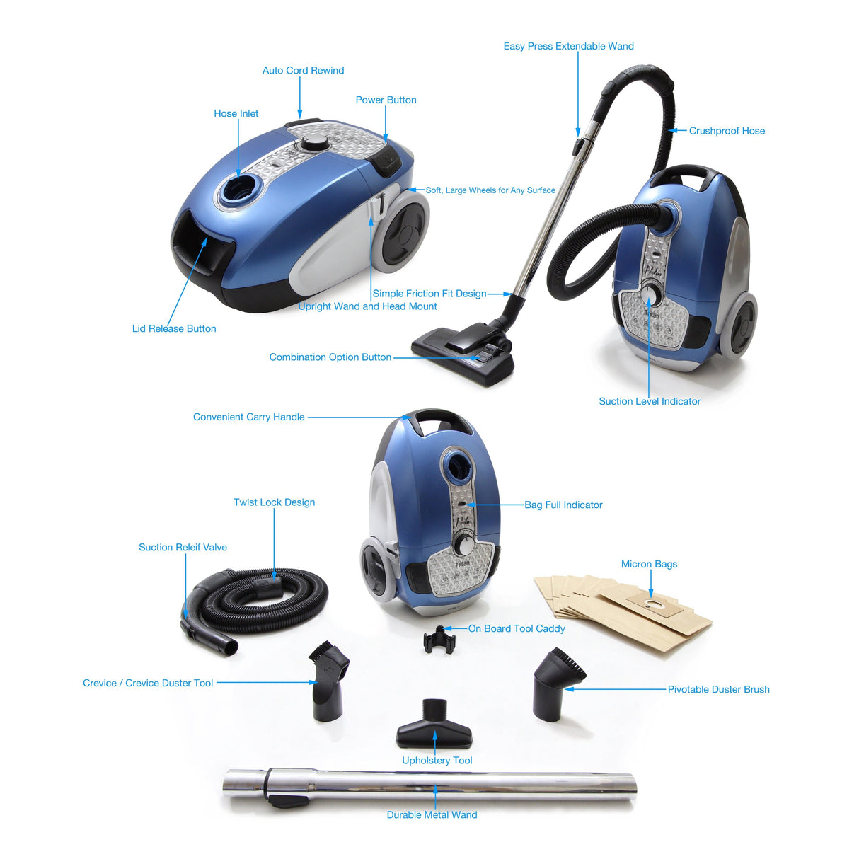 Prolux Tritan Pet Canister w/ Turbo Nozzle HEPA Sealed Vacuum Cleaner