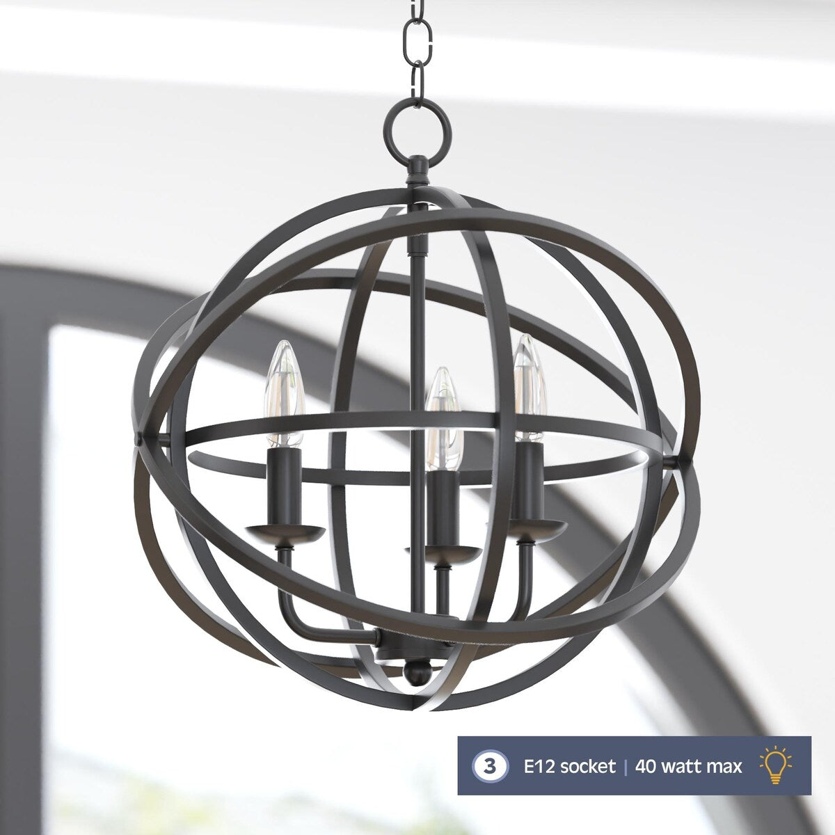 Prominence Home Birchberry Matte Black Modern Farmhouse Spherical Chandelier