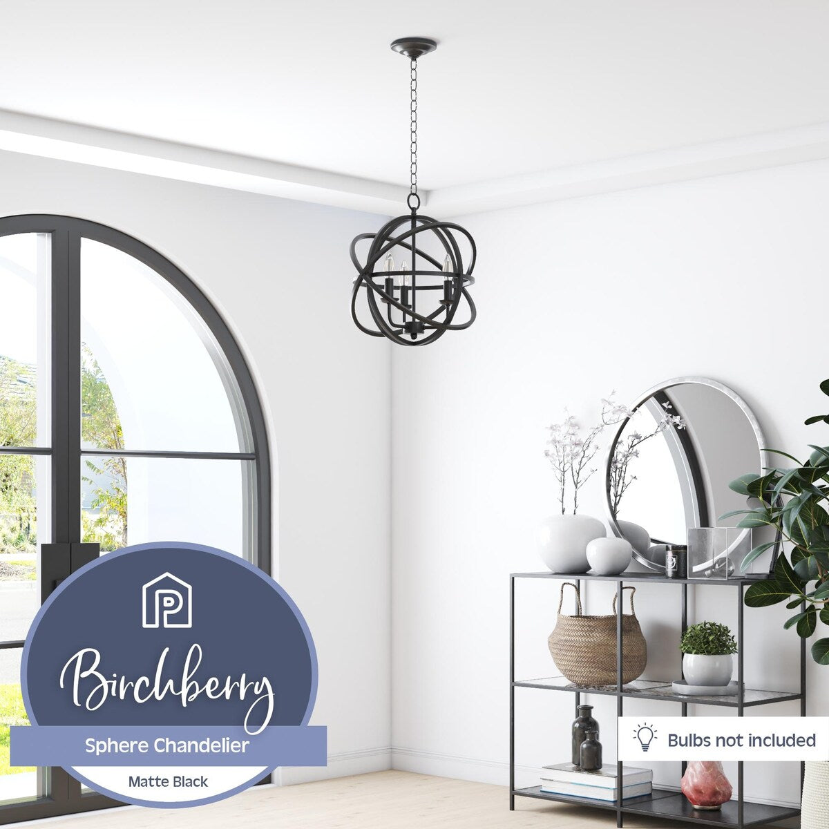Prominence Home Birchberry Matte Black Modern Farmhouse Spherical Chandelier