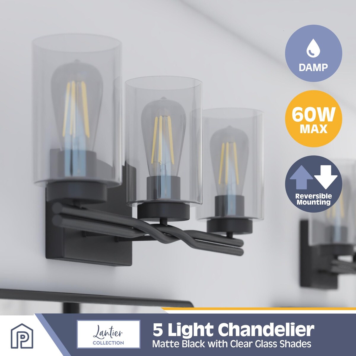 Prominence Home Lantier Matte Black 3-Light Bathroom Vanity Light with Clear Glass