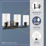 Prominence Home Lantier Matte Black 3-Light Bathroom Vanity Light with Clear Glass