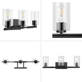 Prominence Home Lantier Matte Black 3-Light Bathroom Vanity Light with Clear Glass