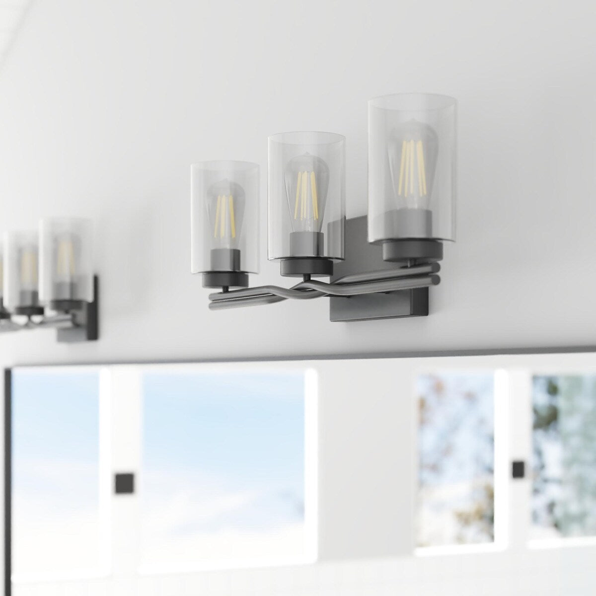 Prominence Home Lantier Matte Black 3-Light Bathroom Vanity Light with Clear Glass