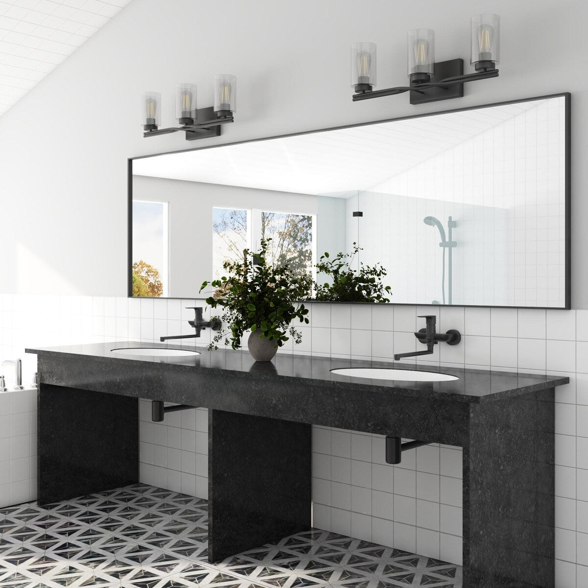 Prominence Home Lantier Matte Black 3-Light Bathroom Vanity Light with Clear Glass