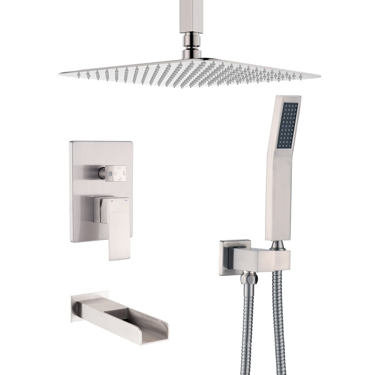 Proox 12" Pressure Balancing Shower Rain Valve with Tub Faucet Spout Set Handheld