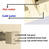 Proox 12" Pressure Balancing Shower Rain Valve with Tub Faucet Spout Set Handheld