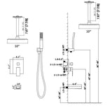 Proox 12" Pressure Balancing Shower Rain Valve with Tub Faucet Spout Set Handheld