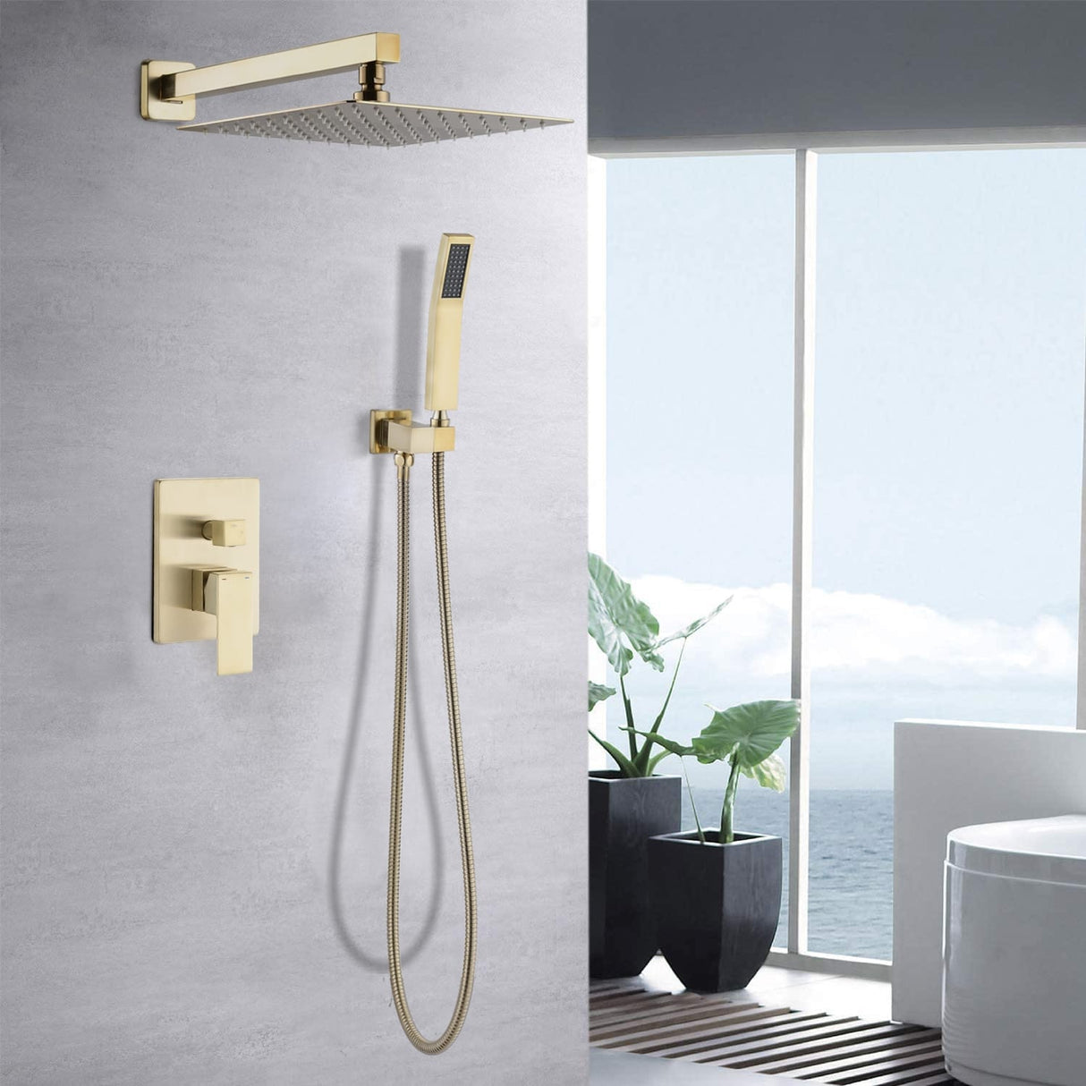 Proox 12" Squared Rain Shower Combo Set w/ Hand Shower - 12