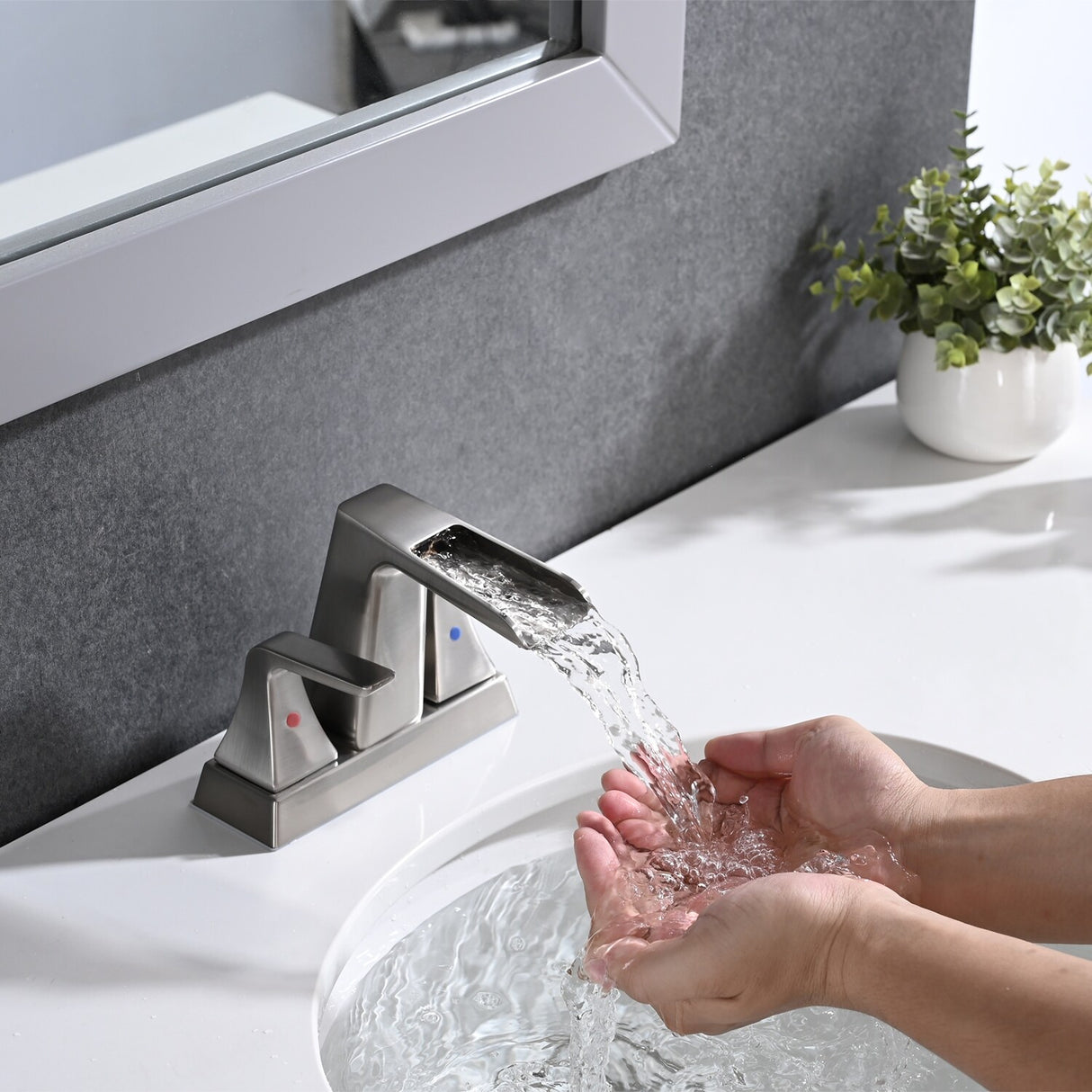 PROOX 4 in Centerset Bathroom Waterfall Faucet with Drain Assembly