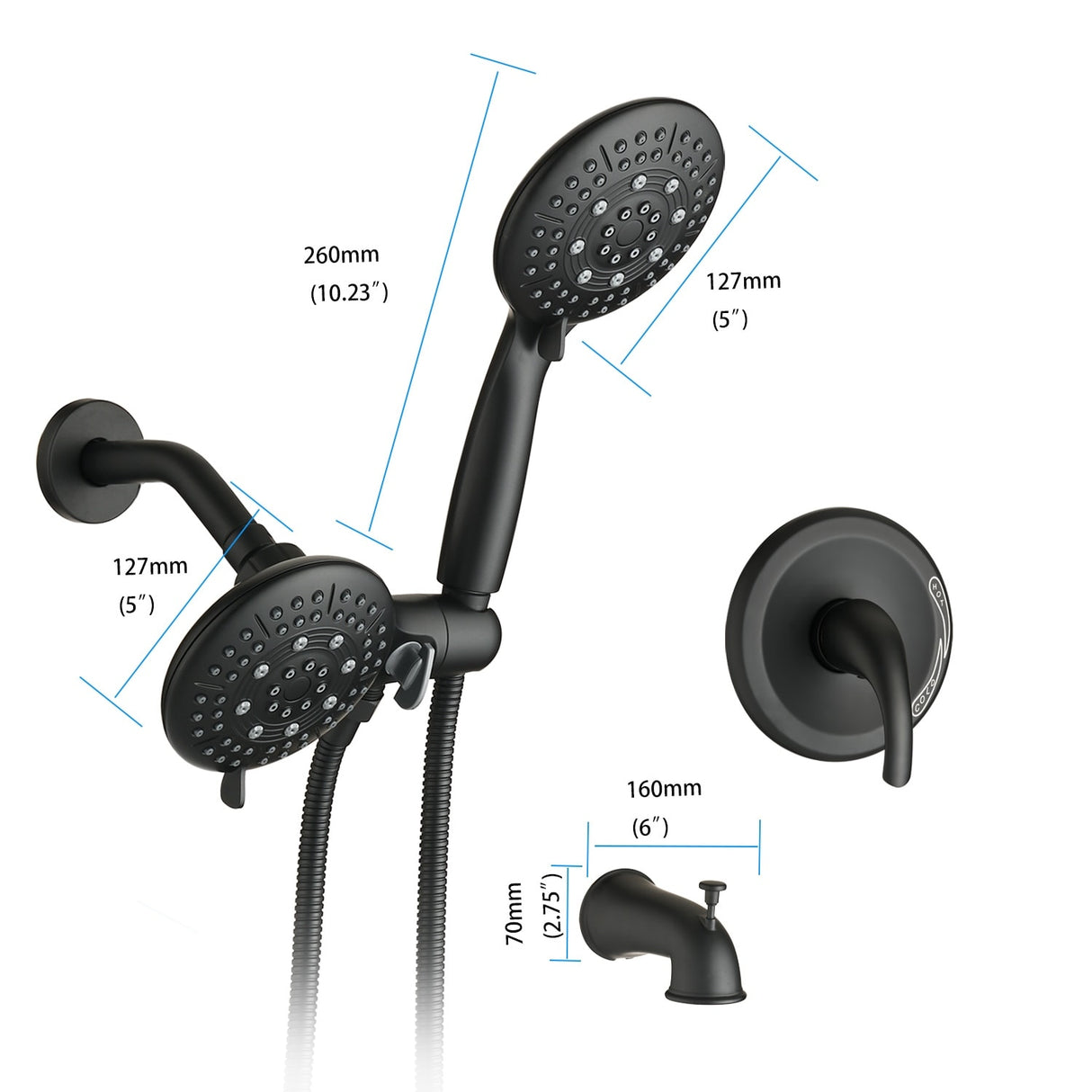 Proox Rainfall Shower Faucet 7 Sprayer w/ Hand Shower Tub Spout Valve Included