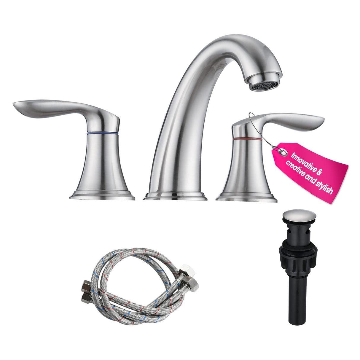 Proox 8 inch Widespread Two Handles Bathroom Sink Faucet with Pop Up Drain