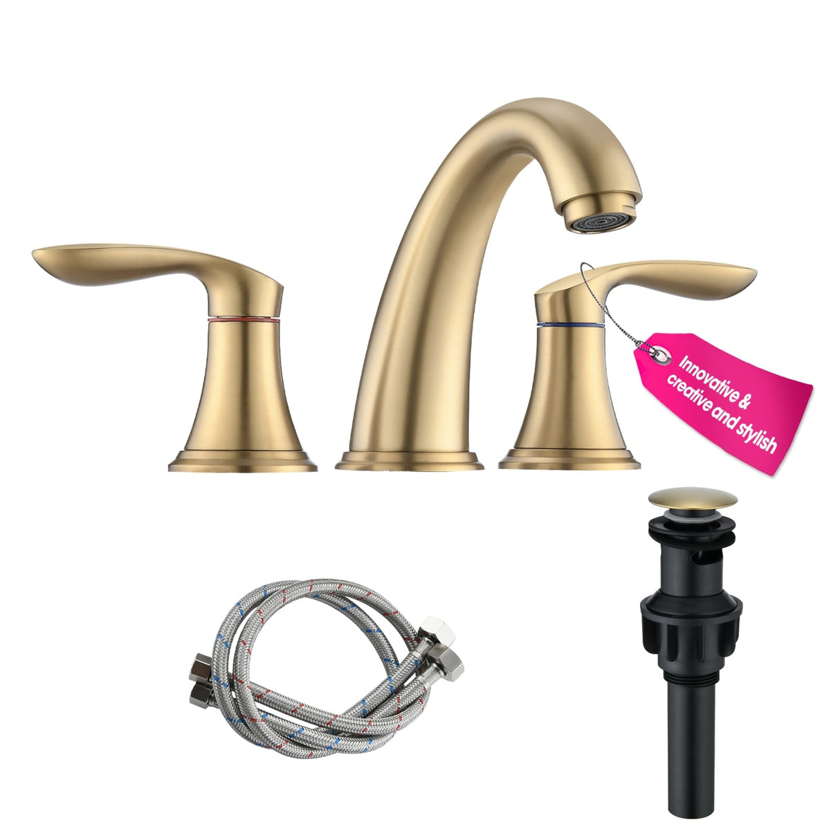 Proox 8 inch Widespread Two Handles Bathroom Sink Faucet with Pop Up Drain