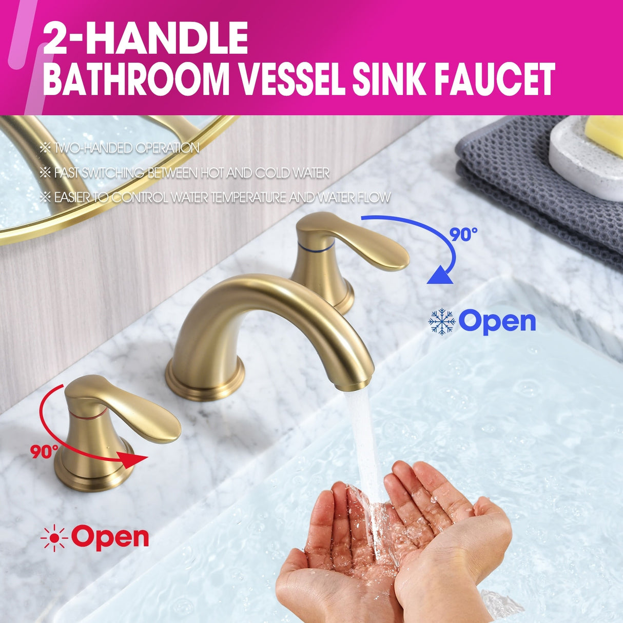 Proox 8 inch Widespread Two Handles Bathroom Sink Faucet with Pop Up Drain