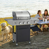 Propane Grill 3 Burner Barbecue Grill Stainless Steel Gas Grill with Side Burner and Thermometer for Outdoor BBQ, Camping