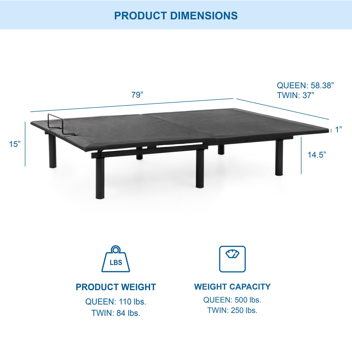 Prutent Contemporary Black Metal Adjustable Remote Controlled Bed Frame