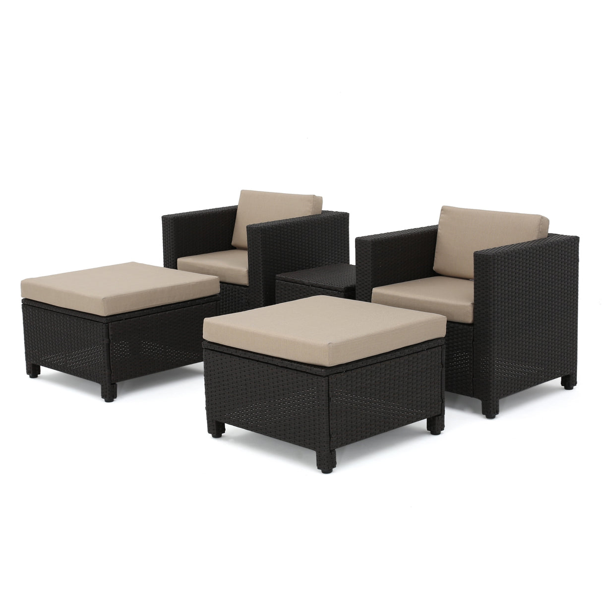 Puerta 5-piece Outdoor Wicker Chat Set with Water Resistant Cushions by Christopher Knight Home