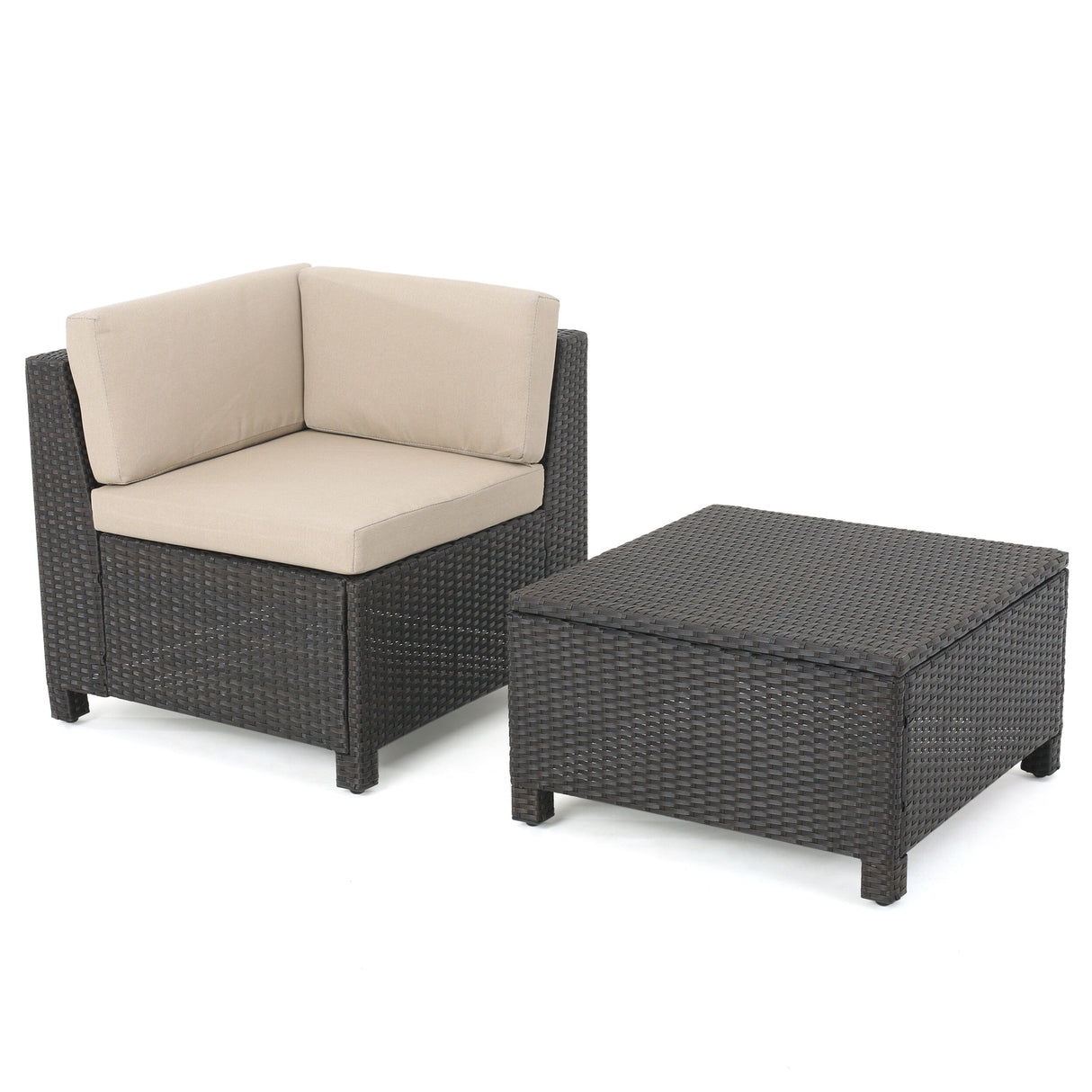 Puerta Grey Wicker V-Shaped Sofa and Swivel Chair Set by Christopher Knight Home