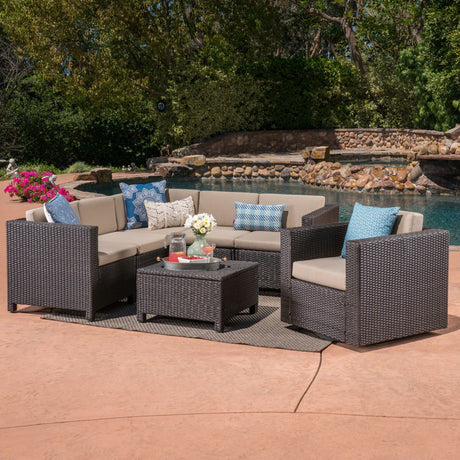 Puerta Grey Wicker V-Shaped Sofa and Swivel Chair Set by Christopher Knight Home
