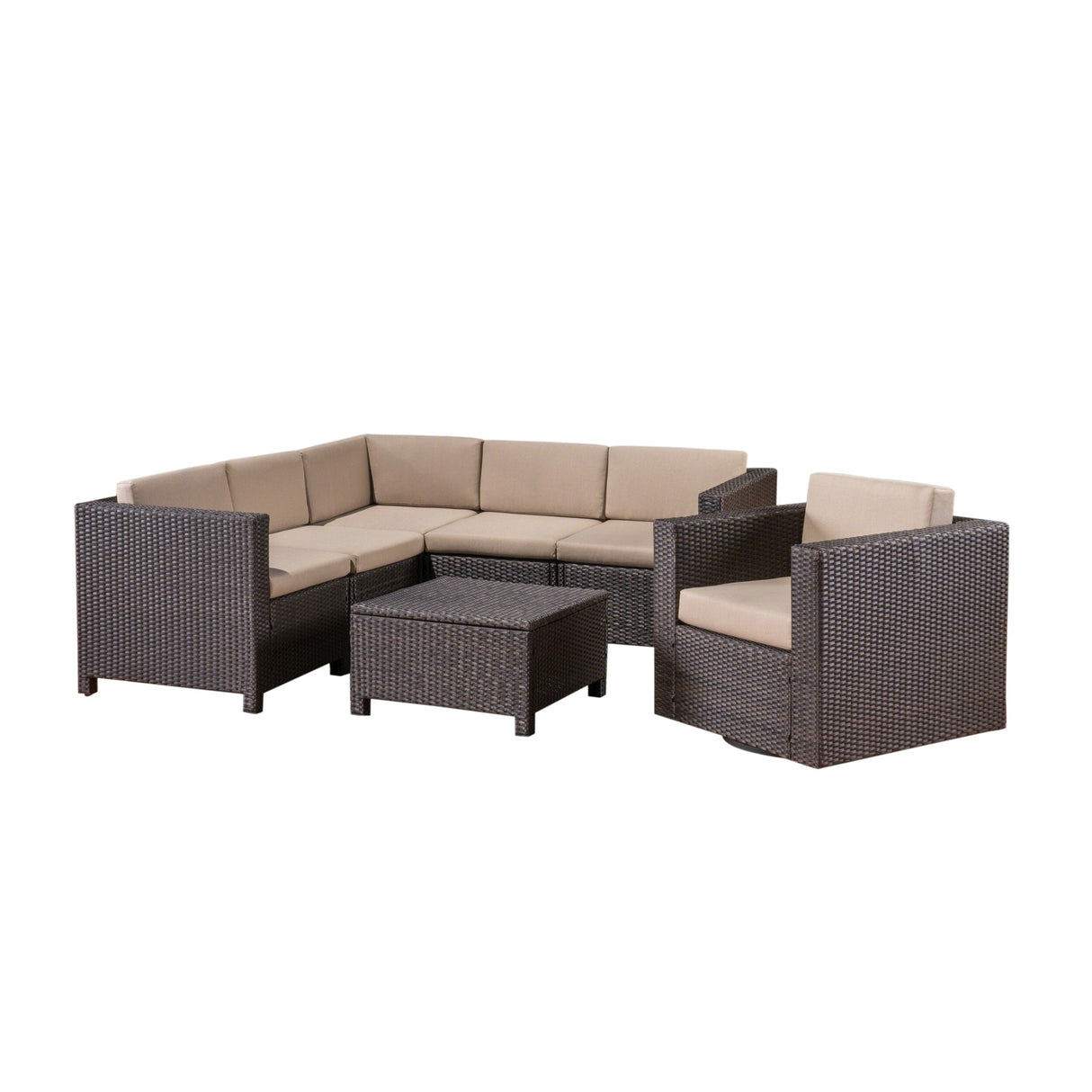 Puerta Grey Wicker V-Shaped Sofa and Swivel Chair Set by Christopher Knight Home