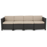 Puerta Grey Wicker V-Shaped Sofa and Swivel Chair Set by Christopher Knight Home