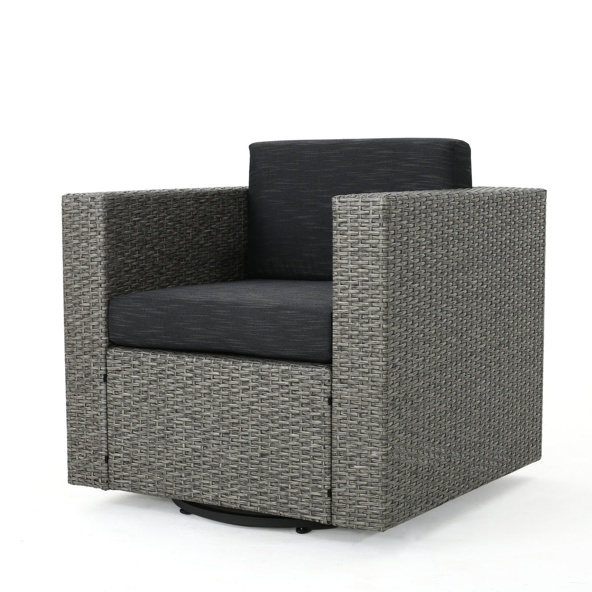 Puerta Grey Wicker V-Shaped Sofa and Swivel Chair Set by Christopher Knight Home