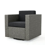 Puerta Grey Wicker V-Shaped Sofa and Swivel Chair Set by Christopher Knight Home