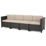 Puerta Grey Wicker V-Shaped Sofa and Swivel Chair Set by Christopher Knight Home