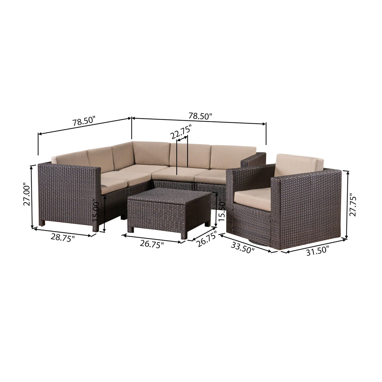 Puerta Grey Wicker V-Shaped Sofa and Swivel Chair Set by Christopher Knight Home