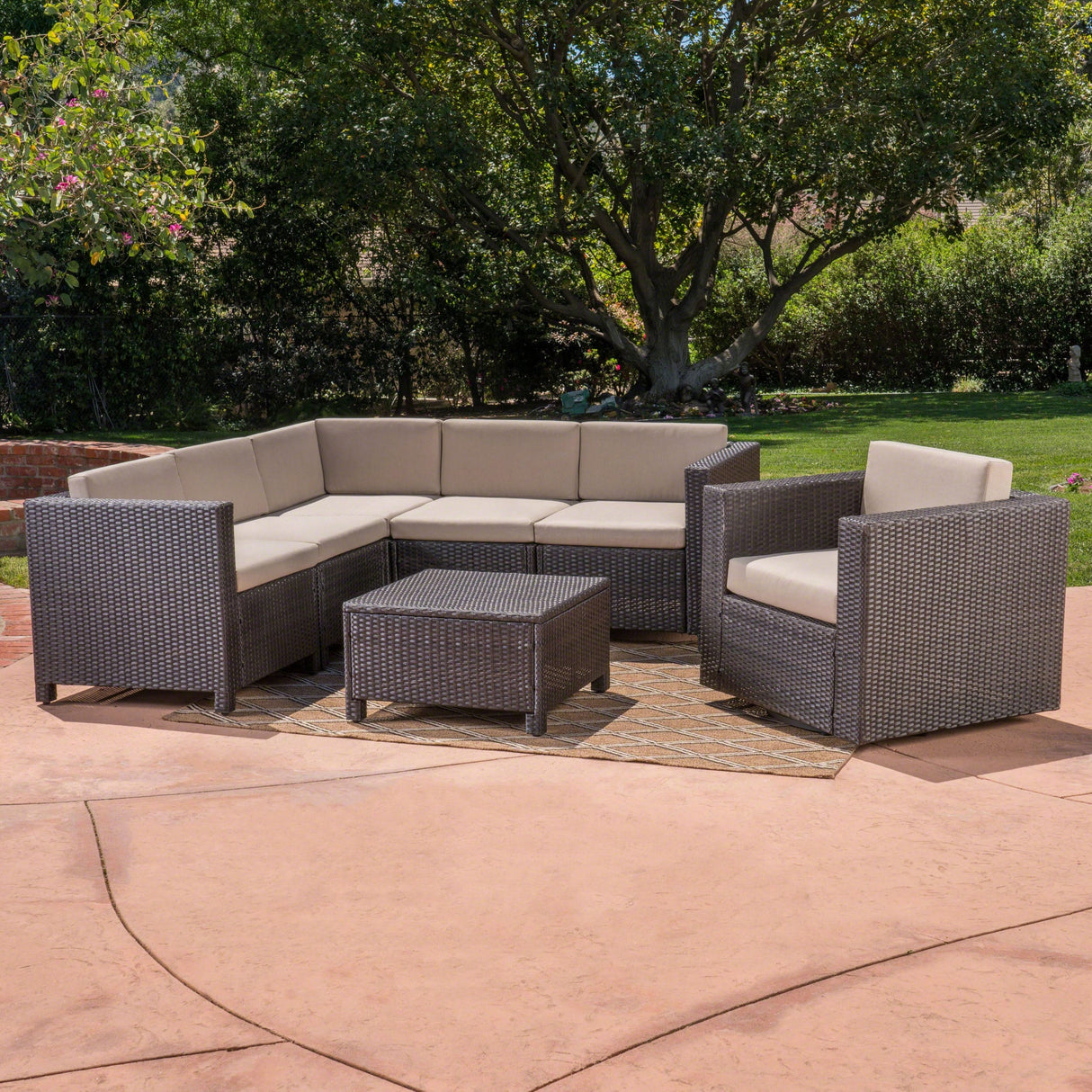 Puerta Grey Wicker V-Shaped Sofa and Swivel Chair Set by Christopher Knight Home