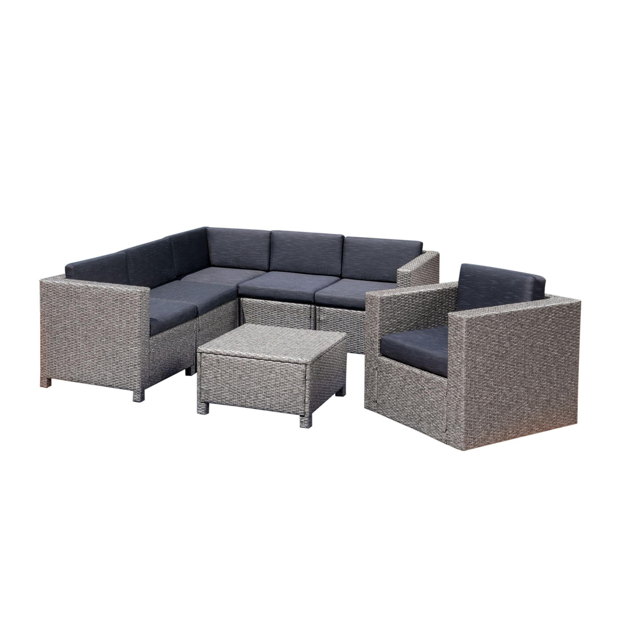Puerta Grey Wicker V-Shaped Sofa and Swivel Chair Set by Christopher Knight Home