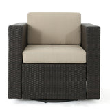 Puerta Grey Wicker V-Shaped Sofa and Swivel Chair Set by Christopher Knight Home