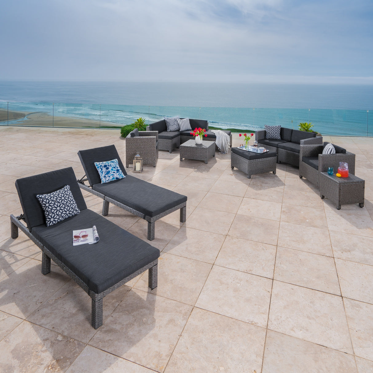 Puerta Outdoor 13-piece Cushioned Wicker Patio Set by Christopher Knight Home