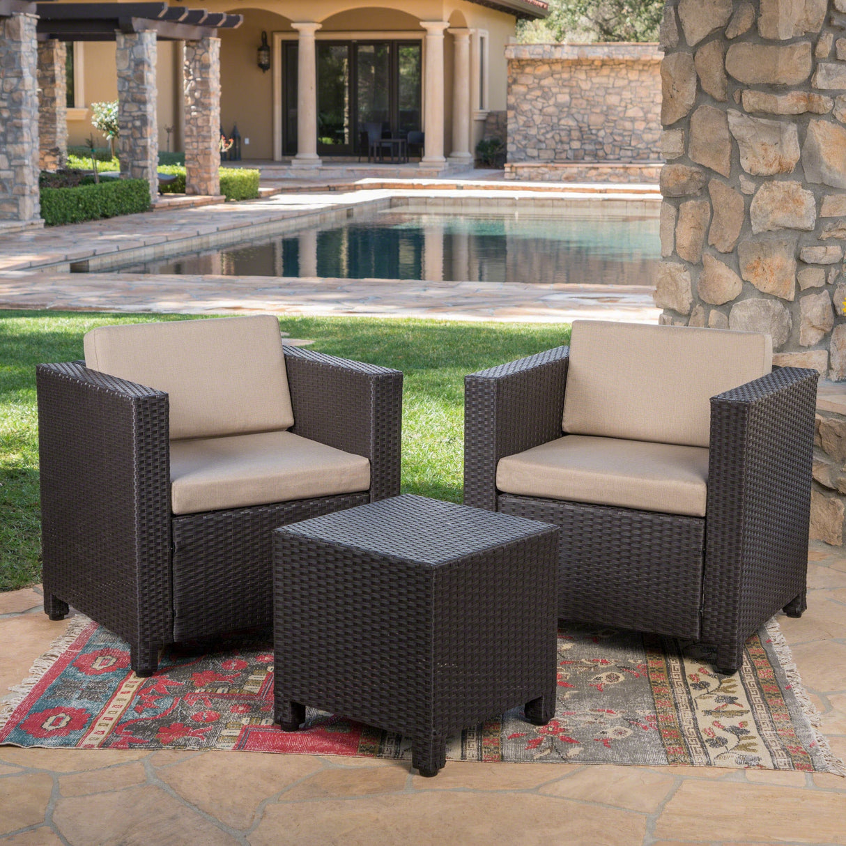 Puerta Outdoor 3-piece Wicker Seating Set with Cushions by Christopher Knight Home
