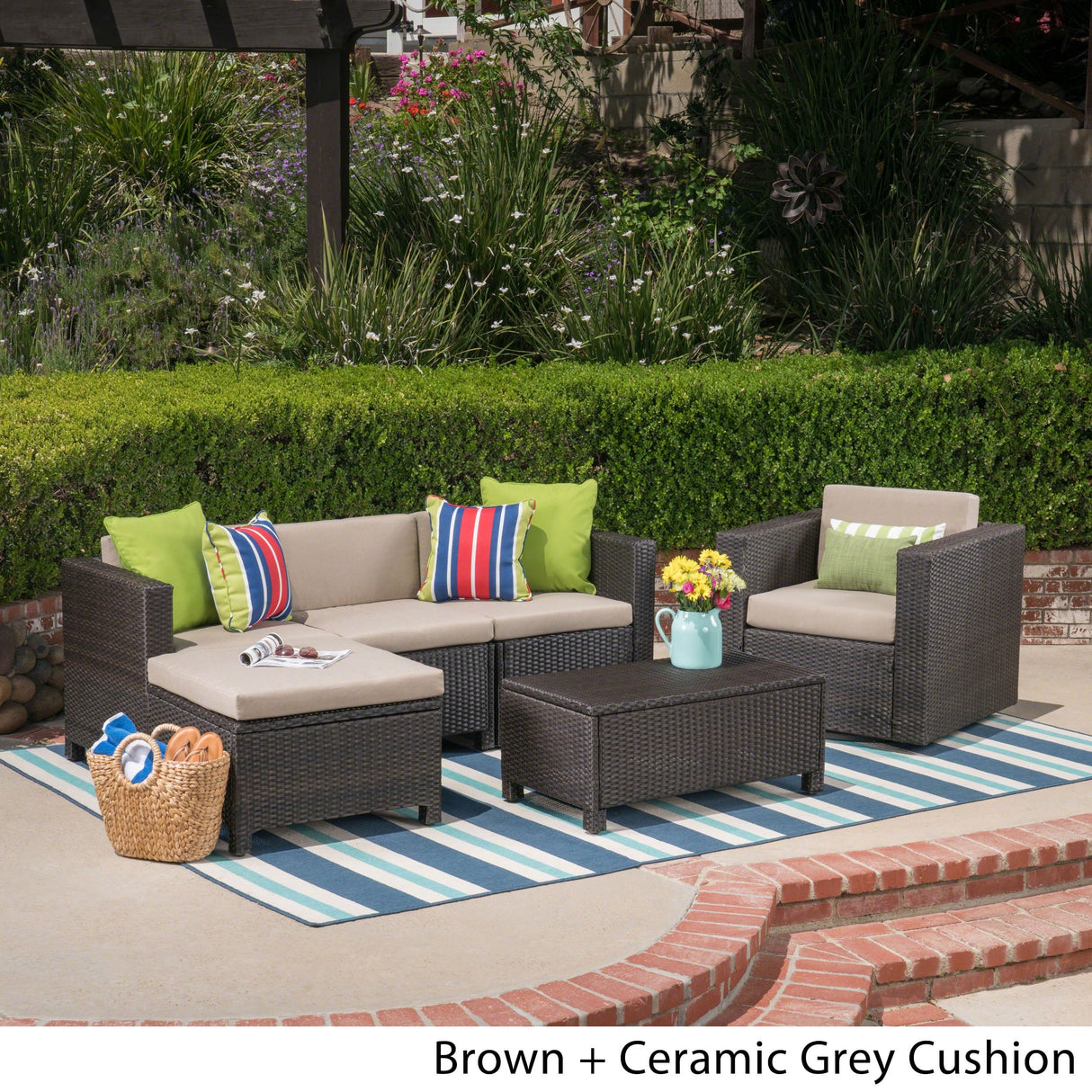 Puerta Outdoor L-shaped Sofa Set with Cushions by Christopher Knight Home
