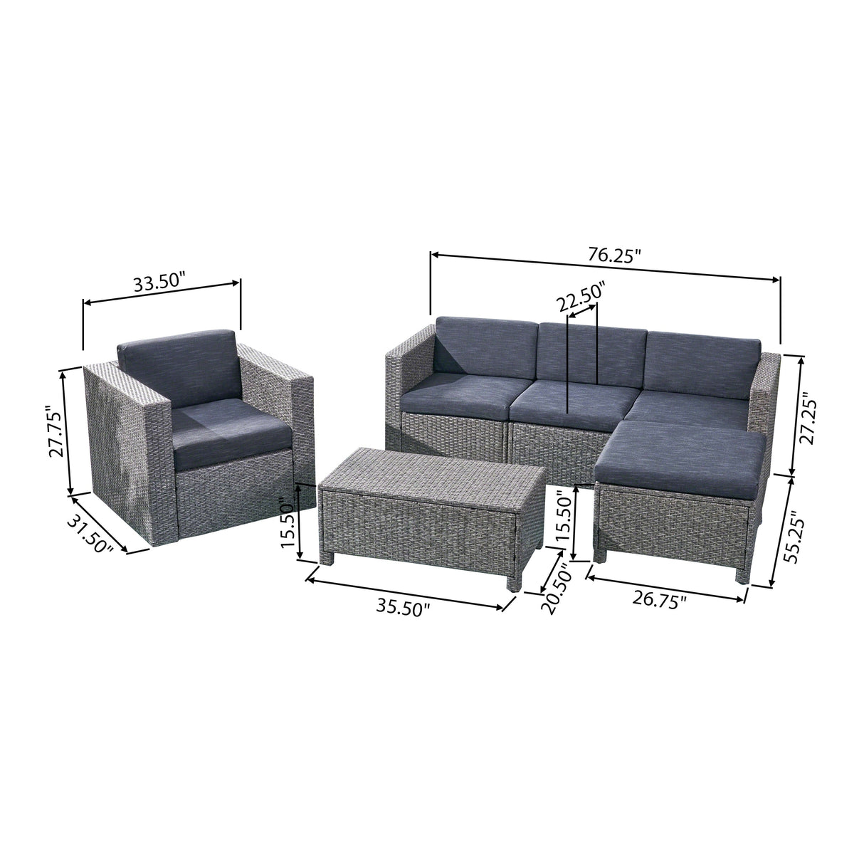 Puerta Outdoor L-shaped Sofa Set with Cushions by Christopher Knight Home