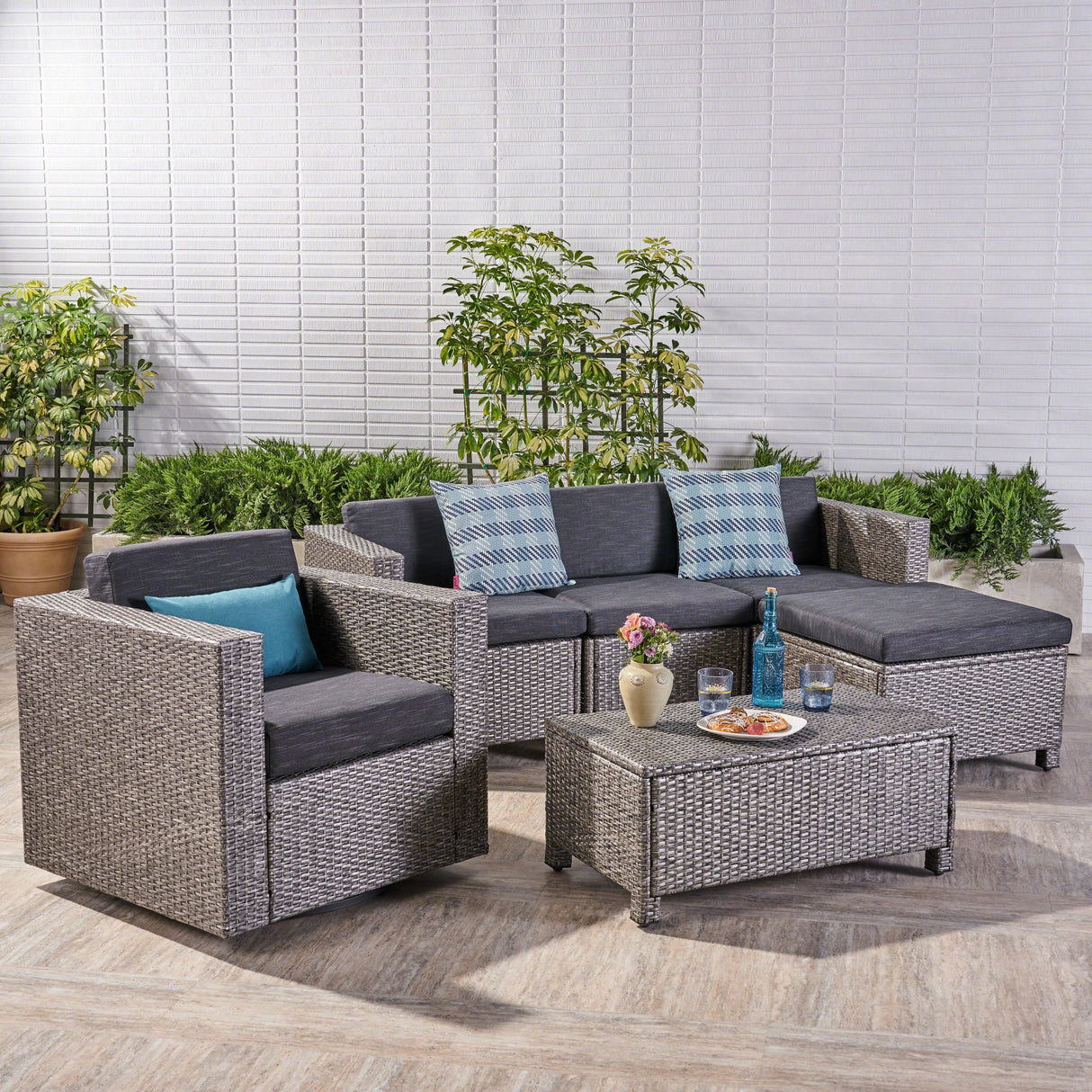 Puerta Outdoor L-shaped Sofa Set with Cushions by Christopher Knight Home