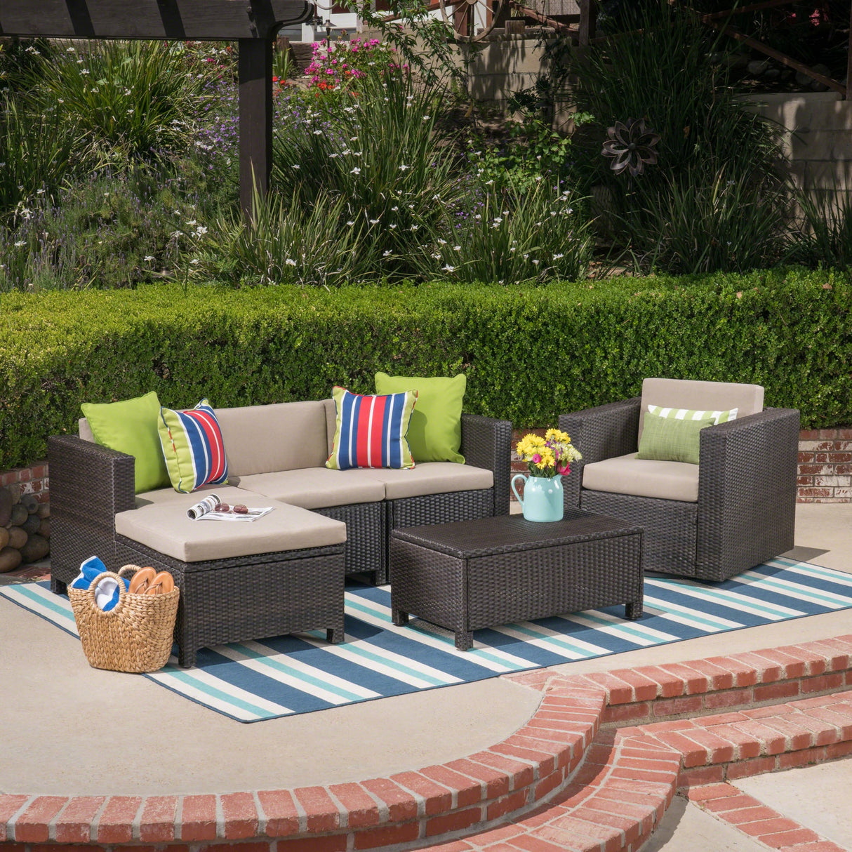 Puerta Outdoor L-shaped Sofa Set with Cushions by Christopher Knight Home