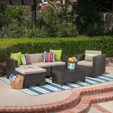Puerta Outdoor L-shaped Sofa Set with Cushions by Christopher Knight Home
