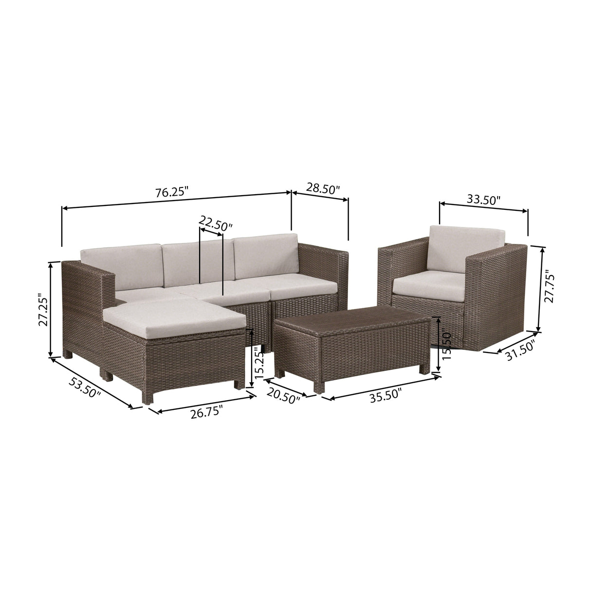 Puerta Outdoor L-shaped Sofa Set with Cushions by Christopher Knight Home