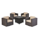 Puerta Outdoor Wicker and Aluminum 5-pieace Swivel Chair and Fire Pit Set with Cushions by Christopher Knight Home