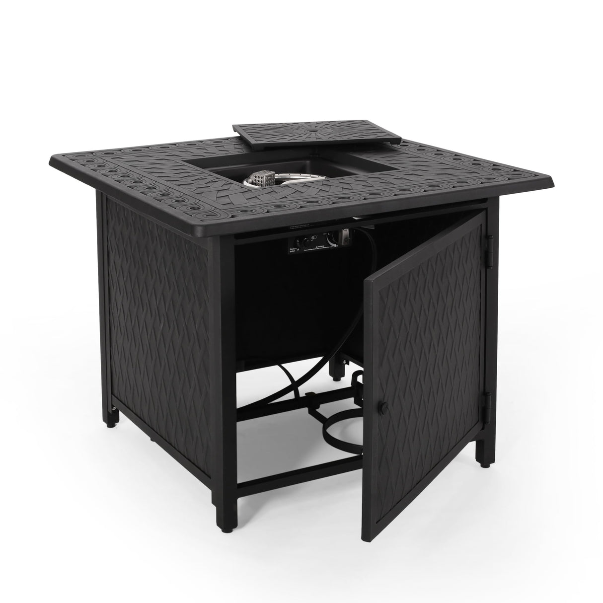 Puerta Outdoor Wicker and Aluminum 5-pieace Swivel Chair and Fire Pit Set with Cushions by Christopher Knight Home