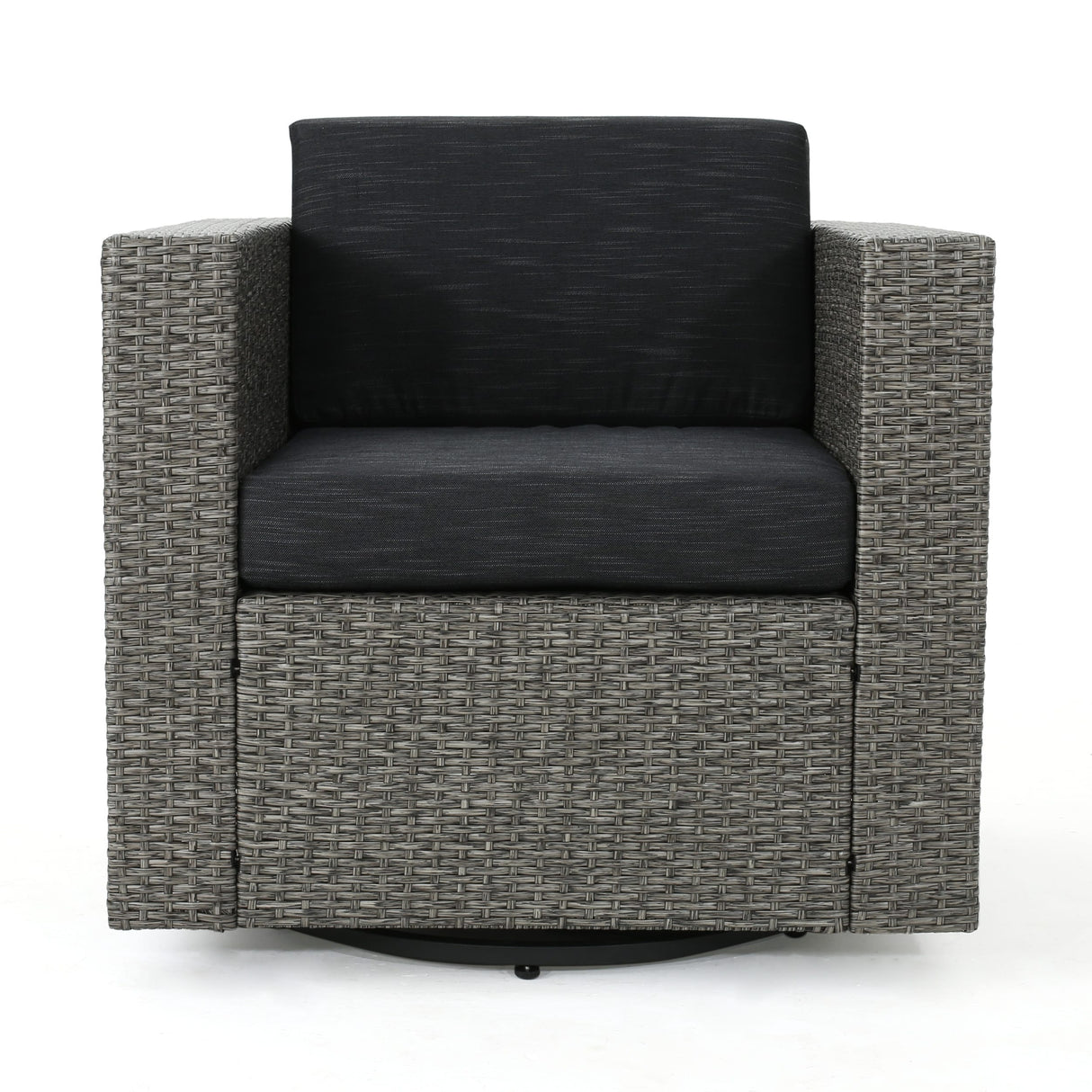 Puerta Outdoor Wicker and Aluminum 5-pieace Swivel Chair and Fire Pit Set with Cushions by Christopher Knight Home